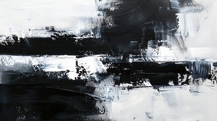 Wall Mural - this abstract oil painting showcases a dramatic play of light and shadow with bold black and white c