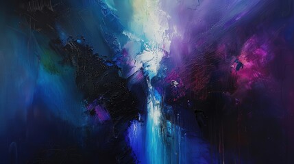 Wall Mural - this abstract oil painting showcases a powerful use of dark, moody colors--deep blacks, blues, and p
