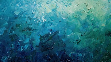 Wall Mural - this abstract oil painting showcases a harmonious blend of cool blues and greens with textured layer