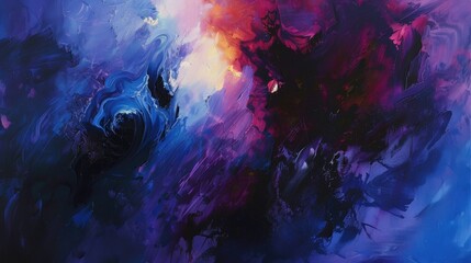Wall Mural - this abstract oil painting showcases a powerful use of dark, moody colors--deep blacks, blues, and p