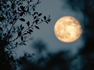 Wall Mural - Full moon through tree branches