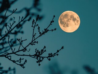 Wall Mural - full moon through tree branches