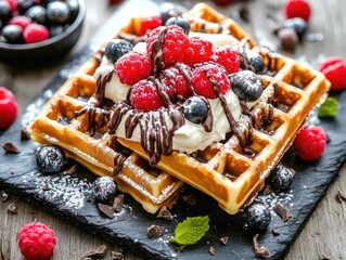 Canvas Print - Waffle with Whipped Cream and Toppings