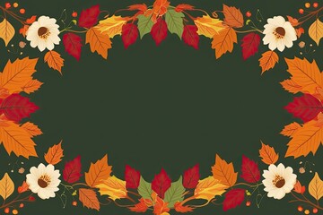 Wall Mural - Seamless Autumn Floral Border Frame with Fall Leaves and Flowers