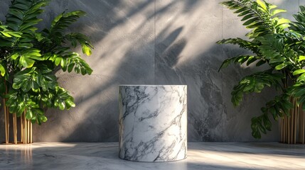 Poster - Marble Podium with Tropical Plants