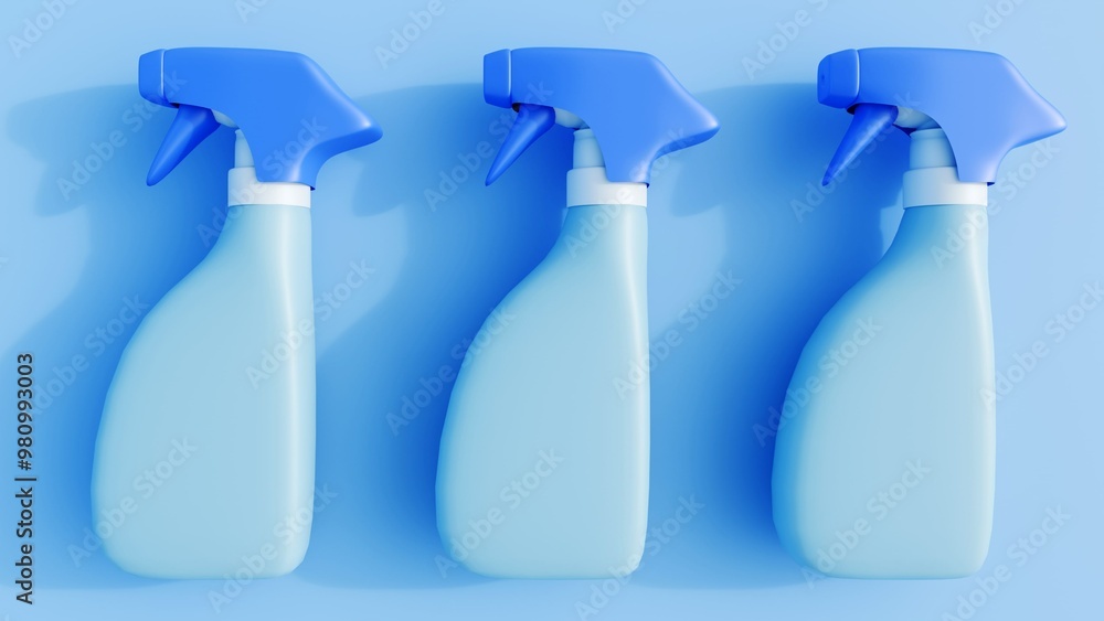 3d rendering of sprayer bottle isolated in the blue background. The ...
