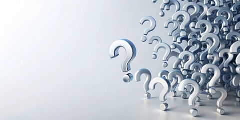 Poster - Abstract image of question marks on a white background , confusion, uncertainty, problem solving, solution