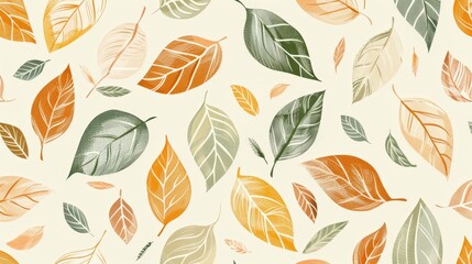 Wall Mural - This leaf pattern features a combination of hand-drawn and stylized leaves in a repeating layout.