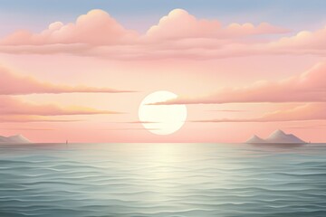 Sticker - Painting of sunset landscape panoramic outdoors.