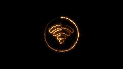 Wall Mural - Neon Wi-Fi Sign Icon Animation on Black Background.