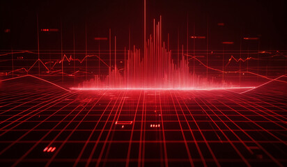 Wall Mural - Red holographic business chart in a digital cyberspace