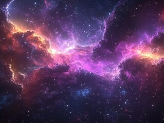 Poster - Purple and Blue Nebula with Stars,