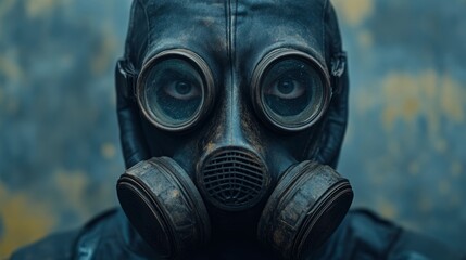 Poster - A person wearing a gas mask with goggles on their face