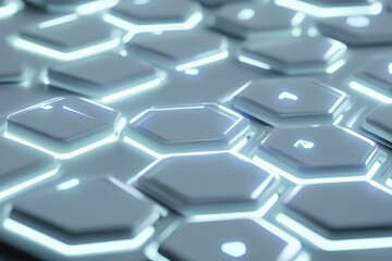 Wall Mural - Octagons in White Glowing Light with Keyboard in Futuristic Background