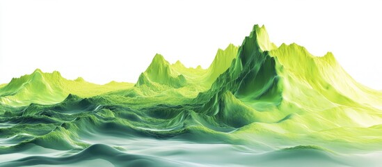 Wall Mural - 3D abstract digital artwork featuring mountainous themes on a white background Ideal for wallpaper print digital media or as a lime green themed backdrop for commercial use