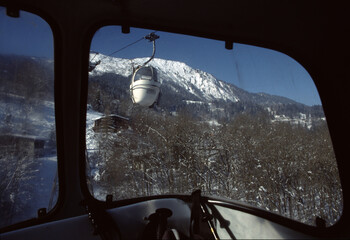 Snowy Mountain Landscape Viewed from a Cable Car