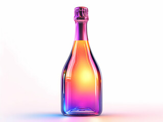 Wall Mural - Close-Up of a Flat Holographic Champagne Bottle with Glowing Label on White Background � Futuristic Design Illustration for Business Marketing