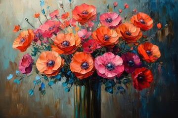 Wall Mural - vibrant floral composition in expressive oil painting style bold brushstrokes capture dynamic energy