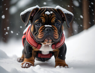 Poster - Bulldoggen Welpe im Schnee