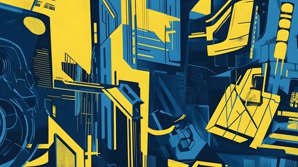 Wall Mural - Futuristic Abstract Architectural Geometric Composition in Bold Colors