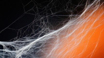Intricate Spiderweb Silhouette Against Orange Gradient Background