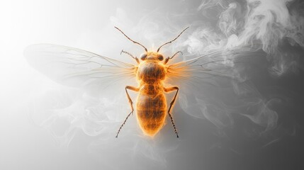 Canvas Print - A digitally rendered glowing bee surrounded by smoke.