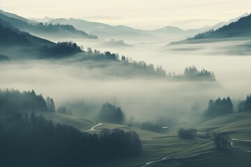 Canvas Print - Foggy landscape panoramic outdoors nature.