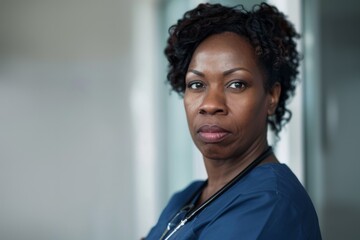 Wall Mural - Portrait of a middle aged African American female registered nurse