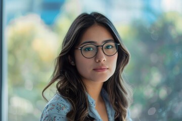 Wall Mural - Portrait of a young Hispanic female accountant in office