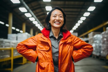 Canvas Print - Portrait of a smiling middle aged female warehouse worker