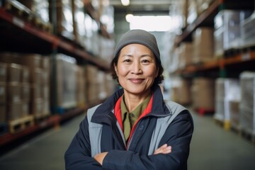 Sticker - Portrait of a smiling middle aged female warehouse worker