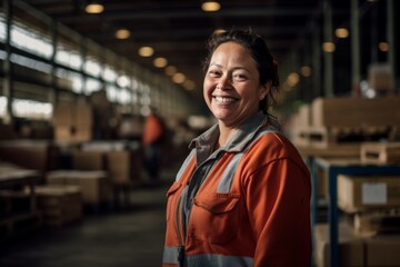 Portrait of a smiling middle aged female warehouse worker