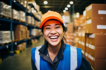 Portrait of a smiling middle aged female warehouse worker