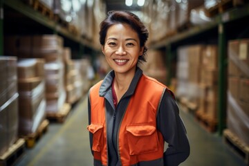 Wall Mural - Portrait of a smiling middle aged female warehouse worker