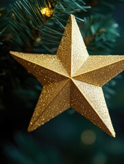 Sticker - Gold Star Ornament on Christmas Tree