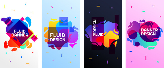 Canvas Print - vector illustration. abstract liquid shape banner set. twisted shapes composition. design element fo