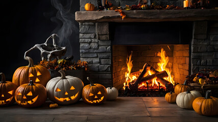 Wall Mural - halloween pumpkin on a wooden background, ai generated