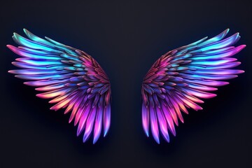 Wall Mural - 3D render of a neon angel wings icon pattern purple lightweight.