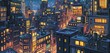 © Badass Prodigy - A vibrant cityscape at dusk, showcasing illuminated buildings and urban life.