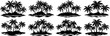 © Illustration Essenti - set of island with palm trees silhouette vector illustration
