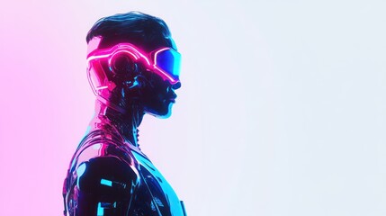 Canvas Print - Cyberpunk Cyborg in Neon Lights