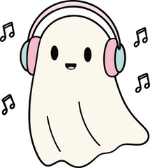 Naklejka na meble Cute Ghost with Headphones, halloween , spooky season,