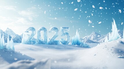 Wall Mural - Frozen 2025 Ice Sculpture in Winter Wonderland Landscape