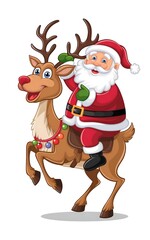 Wall Mural - santa claus with reindeer cartoon