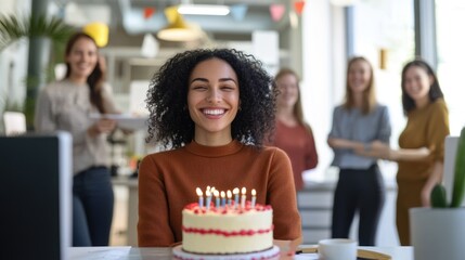 smiling woman at her office birthday celebration event