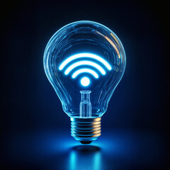 A lit bulb with a wifi signal emanating from it. The bulb is blue and the wifi signal is illuminating.Accessible Knowledge with WiFi Light Bulb Design, World Telecommunication and Information Society 