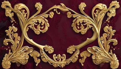 Wall Mural - Opulent Burgundy Background Featuring Embossed Gold Paisley Design for Sophisticated Branding and Marketing