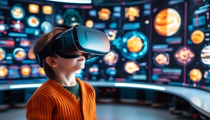 Sticker - Children Engaged in Futuristic Virtual Reality Learning in an Innovative Hologram-Enhanced Classroom