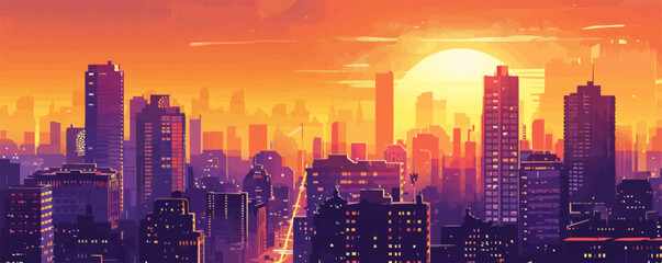 Wall Mural - cityscape neon vibes. retro urban skyline with glowing lights and vibrant hues, bustling streets, an