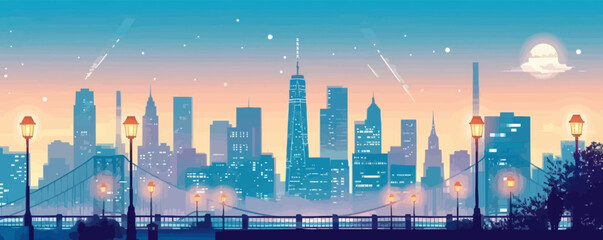 Wall Mural - collection of urban infrastructure like skyscraper, bridge, and streetlight, vector illustration, fl